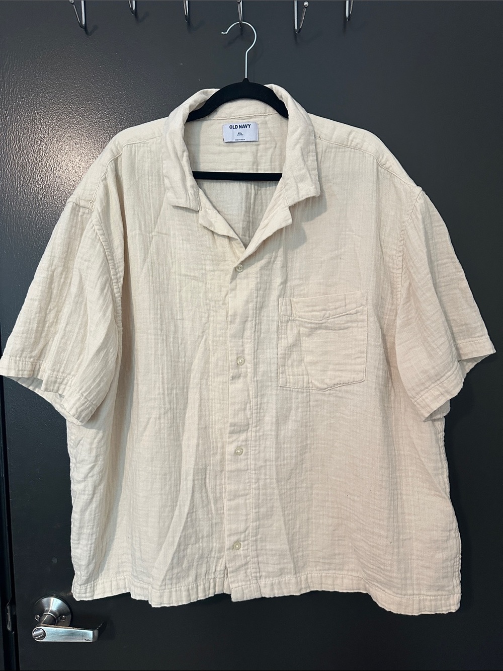 Old Navy Cream Short-Sleeve Button-Down Casual Shirt